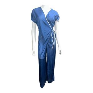 70s Undercover Wear Blue And White Nylon Loungewear Jumpsuit